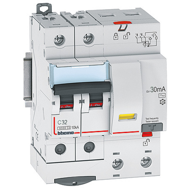 BTicino BTDIN60 - Rcbo 2P - type AC - In= 32A - Icn= 4.5kA - Vn= 400Vac - Idn= 30mA — GN823AC32