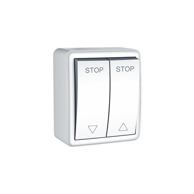 ACA Lighting MURATA 2 GANG SHUTTER SWITCH WALL MOUΝΤED SCREWS 1-1P 10AX 250VAC IP20 WHITE — 1000220601 — manufacturer representative image