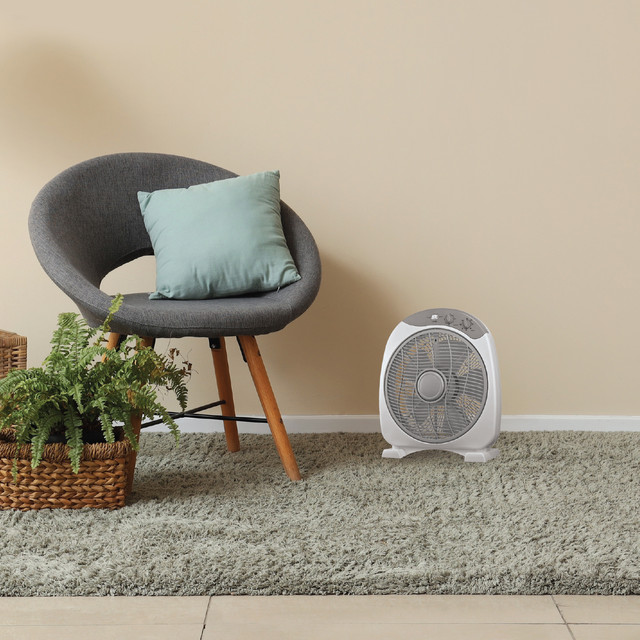 ACA Lighting FLOOR SQUARE BOX FAN, WHITE-GREY WITH 5 GREY BLADES, DIAM30, AC 40W — FANFPG60