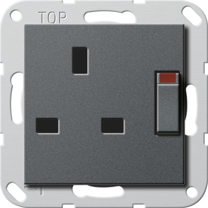 Gira British Standard socket outlet (BS 1363), 13 A 250 V~ switched, with shutter anthracite System 55 — 277828