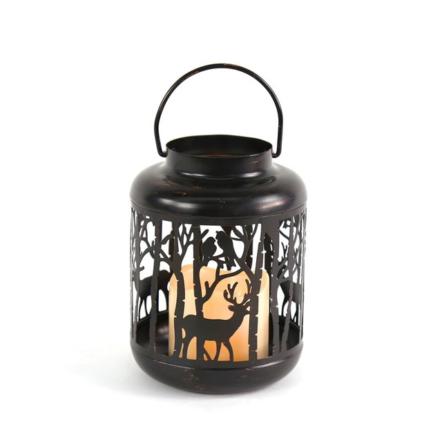 ACA Lighting "METAL BLACK REINDEER LANTERN" WHITE CANDLE, 1 LED LIGHTS BAT. (3xAAA), WW,IP44, Φ12Χ18CM — X0711107