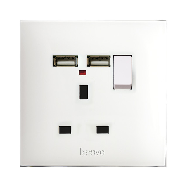 AVE 13A 2P SWITCHED SOCKET 1G+NEON+USB — BSN11097/2PNU