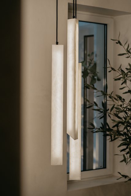 United Alabaster TRIANGULAR TUBE — alabaster pendant luminaire