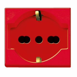 AVE Combined schuko + italian standard socket outlet 2P+E 10/16A 250V shuttered – red – 2 modules — 45B90/15TSR