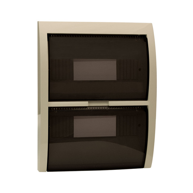 AVE Blanc white cover with tinted flap for BL08P box – 24 modules — 53T24BP