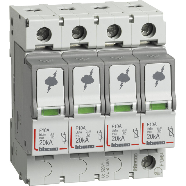 BTicino SPD - 4P - Type T2 - Imax=20kA - Up=1.2kV - Uc=320Vac - 4 modules — F10AB4