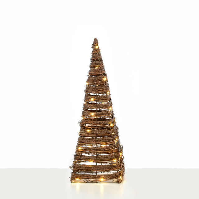 ACA Lighting "NATURAL RATTAN CONE TREE" 40 MINI WW LED LIGHTS BAT 3ΧΑΑ,IP20 Φ22X60CM — X11401120