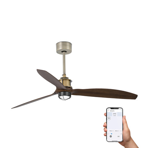Faro Barcelona JUST FAN M Old gold/walnut fan 3000K TUYA — manufacturer representative image