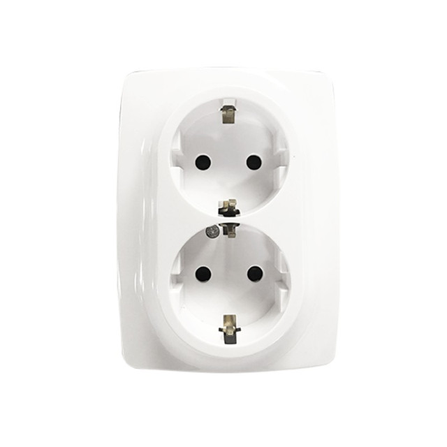 ACA Lighting PRIME SCHUKO SOCKET WITH SAFETY SHUTTER 2x2P+E 16A 250VAC IP20 WHITE — 1000116201