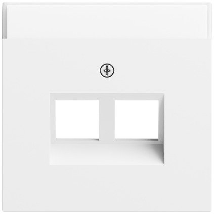 Gira Cover with 30° angled socket outlet and inscription space for support ring Modular Jack, 2-gang pure white matt (lacquered) — 264072