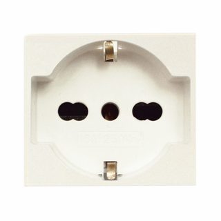 AVE Combined schuko + italian standard socket outlet 2P+E 10/16A 250V with shutters – 2 modules — 45990/15TS