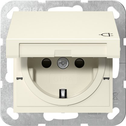 Gira SCHUKO socket outlet 16 A 250 V~ with hinged cover and increased contact protection (Safety Plus) cream white glossy Screw terminals — 475401