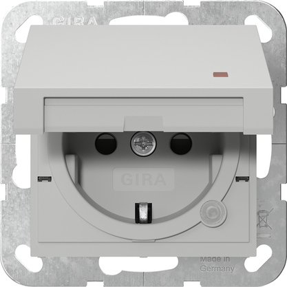 Gira SCHUKO socket outlet 16 A 250 V~ with hinged cover, orange control light and increased contact protection (Safety Plus) grey matt (laquered) System 55 — 4552015