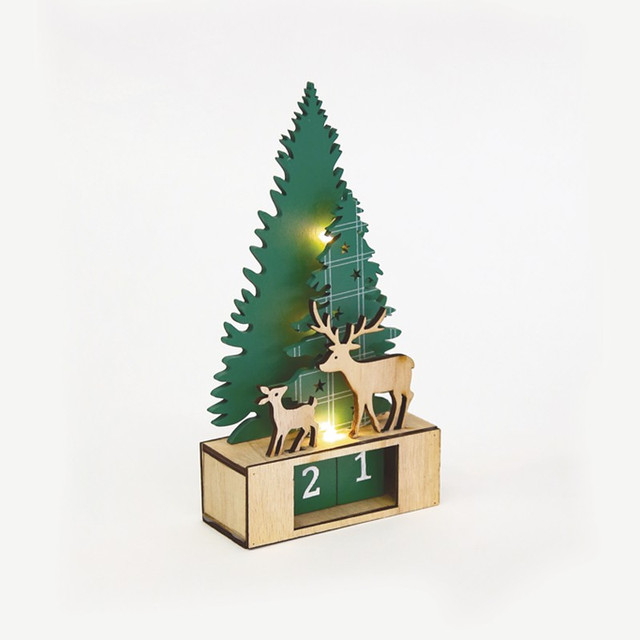 ACA Lighting "WOODEN TREE GREEN XMAS CALENDAR", 3 LED LIGHTS WW BAT. (1ΧCR2032) STEADY IP20 12Χ5.5Χ23.5CM — X0731627
