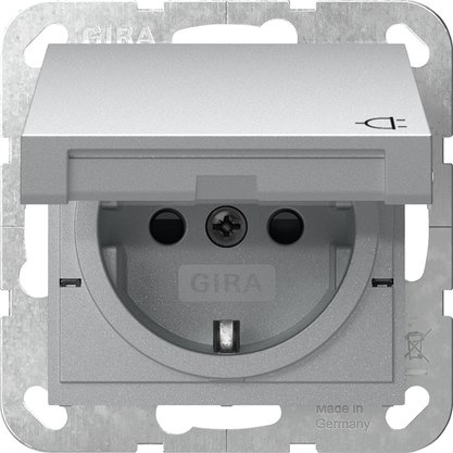 Gira SCHUKO socket outlet 16 A 250 V~ with hinged cover and increased contact protection (Safety Plus) colour aluminium Screw terminals — 475426
