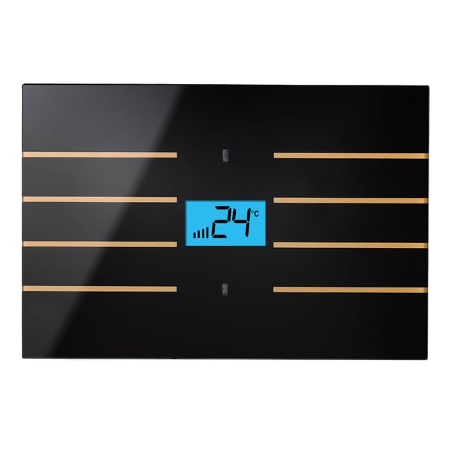 Blumotix Glass Line cover — KNX Glass Thermostat, rectangular, black — BX-F-RKBGT-Gold