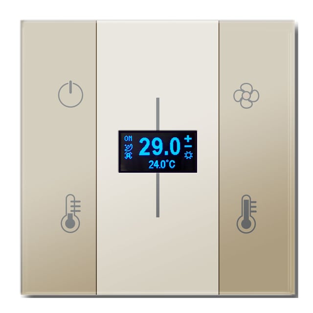 Blumotix Glass Vertical cover — Square glass thermostat, cream on white base, 4 functions — BX-F-QQCVT