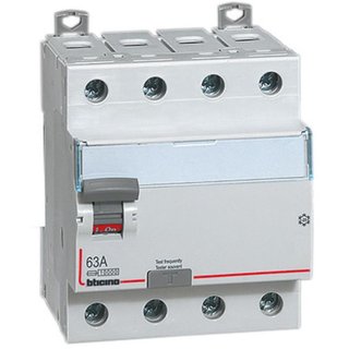 BTicino Earth leakage circuit breaker 4P - type AC - In= 63A - Idn= 500mA - Vn= 400Vac - 4 modules — G745AC63