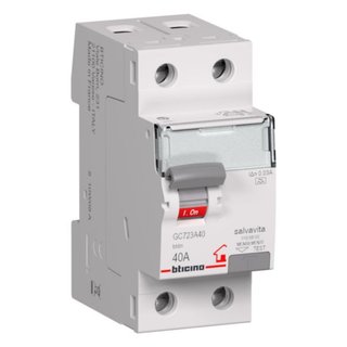 BTicino Earth leakage circuit breaker 2P - type A - In= 40A - Idn= 30mA - Vn= 230/400Vac - 2 modules — GC723A40