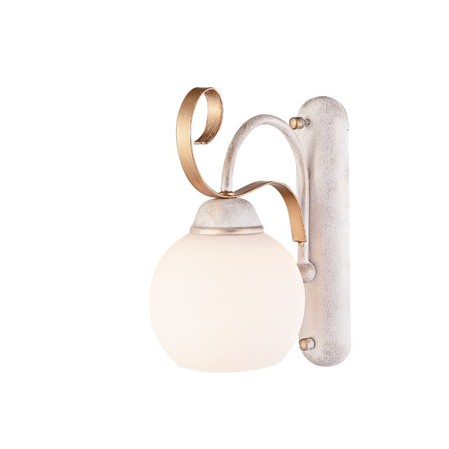 ACA Lighting NETTO WALL MOUNTED 1XE27 METAL PATINΑ WHITE GOLD+OPAL GLASS 13,5Χ25,2Χ22CM FOYER — DL11691W