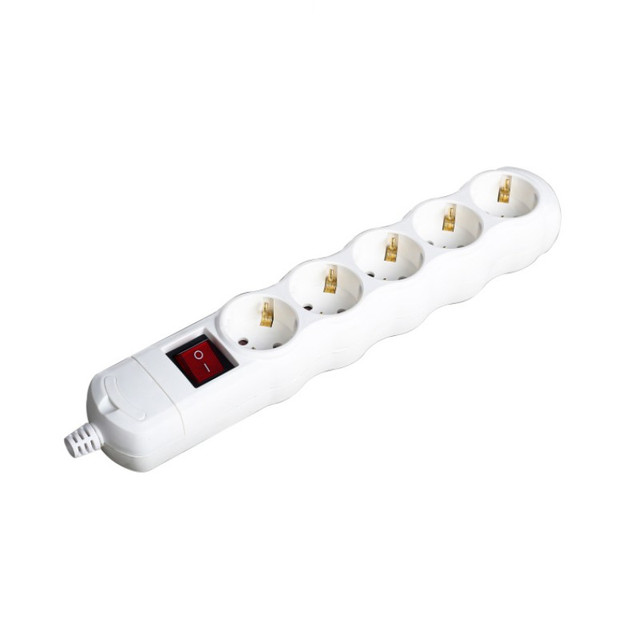 ACA Lighting MULTISTRIP 5 SCHUKO SOCKETS WITH CHILD PROTECTION WITH SWITCH NO CABLE 16A IP20 — BMS20S5