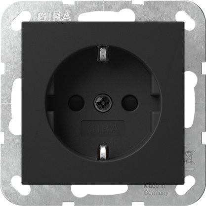 Gira SCHUKO socket outlet 16 A 250 V~ with increased contact protection (Safety Plus) black matt (lacquered) System 55 — 4453005