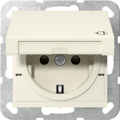 Gira SCHUKO socket outlet 16 A 250 V~ with hinged cover and increased contact protection (Safety Plus) cream white glossy System 55 — 441401