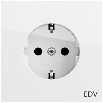 Gira SCHUKO socket outlet 16 A 250 V~ with imprint “EDV" pure white glossy — 445870