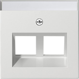 Gira Cover with 30° angled socket outlet and inscription space for support ring Modular Jack, 2-gang pure white glossy — 264003