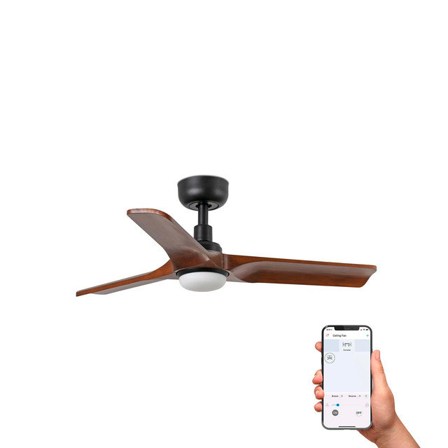Faro Barcelona HEYWOOD S Ceiling fan black/walnut CCT TUYA — 33806WT-1TW