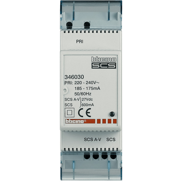 BTicino 2 DIN power supply with integrated video adapter — 346030