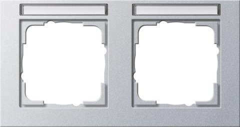 Gira E2 cover frame with inscription space colour aluminium colour aluminium (lacquered) — 109225