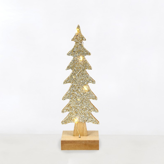 ACA Lighting "WOODEN XMAS TREE", 4 ΜΙΝΙ LED LIGHTS WW BAT. (2XAAA) SILVER COPPER WIRE IP20 Φ9.5Χ30.5CM — X0741142