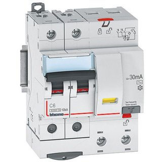 BTicino BTDIN60 - Rcbo 2P - type AC - In= 6A - Icn= 4.5kA - Vn= 400Vac - Idn= 30mA — GN823AC6