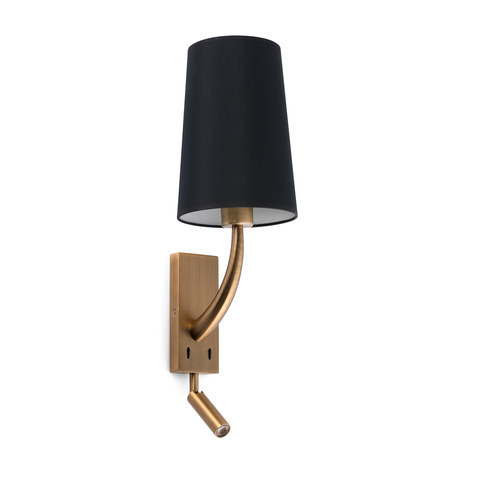 Faro Barcelona REM Old gold/black wall lamp with reading light — manufacturer representative image