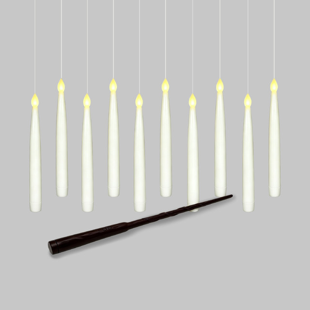 ACA Lighting SET 10 PLASTIC BATTERY CANDLES ''FLOATING'' WITH WAND (REMOTE CONTROLLER USING 1AAA (NOT INCLUDED)) FLICKERING 1AAA/CANDLE (NOT INCLUDED) SUSPENSION KIT INCLUDED 1M/ PC 15x15x155mm — BCHP