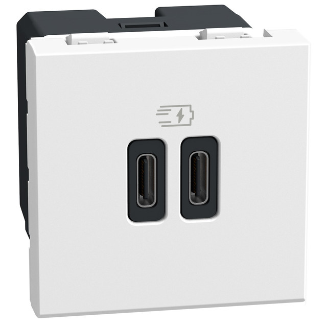 BTicino Double USB socket - 2 x Type-C 30W - 2 modules - white — YW4293CC