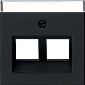 Gira Cover with 30° angled socket outlet and inscription space for support ring Modular Jack, 2-gang black matt (lacquered) — 2640005