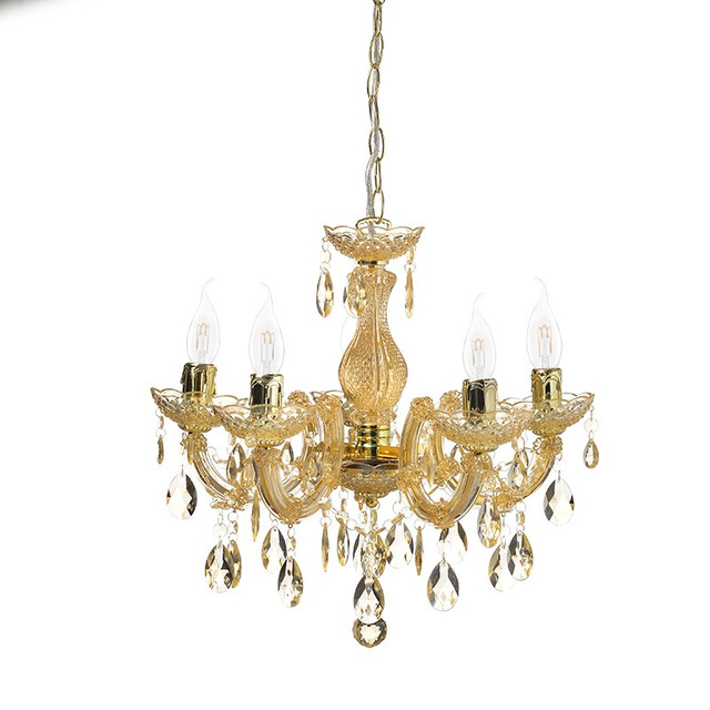 ACA Lighting PENDANT LUMINAIRE 5ΧΕ14 ACRYLIC AMBER + GOLD METAL Φ46ΧΗ122CM NEFERTITI — SF3505PAM