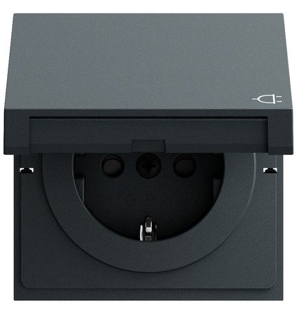 Gira SCHUKO socket outlet 16 A 250 V~ with hinged cover and increased contact protection (Safety Plus) anthracite (lacquered) — 441473