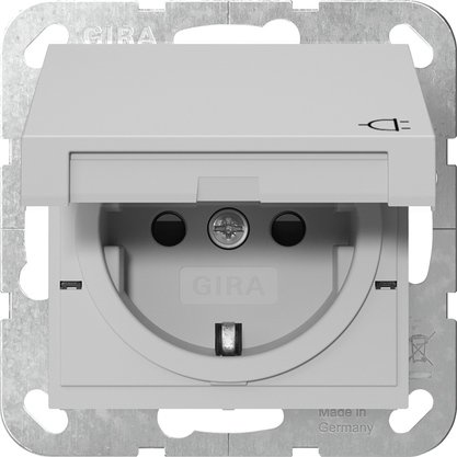 Gira SCHUKO socket outlet 16 A 250 V~ with hinged cover and increased contact protection (Safety Plus) grey matt (laquered) Screw terminals — 4754015