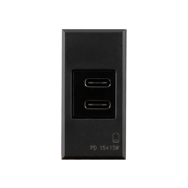 AVE USB TYPE C+C POWER SUPPLY, TEKLA S44, GREY – MATT FINISH – OUT 30 W PD IN 230V, 1 MOD. — 445082USBCC