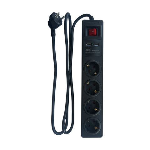 ACA Lighting MULTISTRIP 4 SOCKETS/2 USB PORTS/ CHILD PROT & SWITCH 16A IP20 / CABLE H05VV-F 3x1.5mm2/ 1.5m — manufacturer representative image