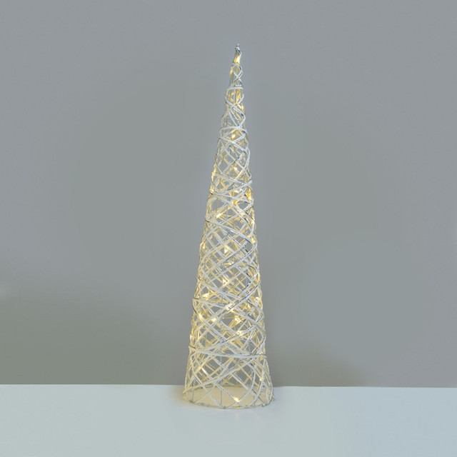 ACA Lighting "WHITE & SILVER CONE TREE" 40 MINI WW LED LIGHTS BAT 3ΧΑΑ,IP20 Φ20.5X80CM — X11401118