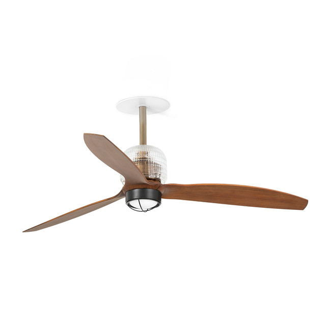Faro Barcelona DECO FAN RECESSED M Ceiling fan aged gold/walnut 3000K — 33398DR1N