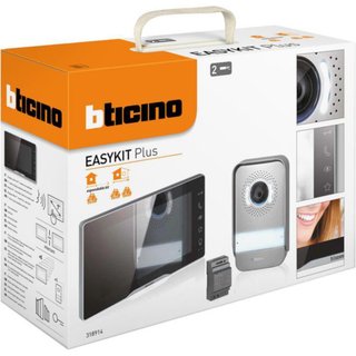 BTicino 7" Mirror Black finish EASYKIT Plus with DIN power supply — 318914